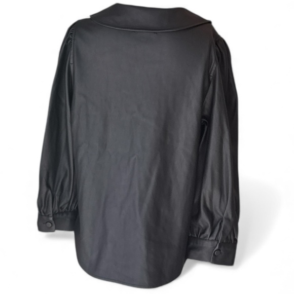 Pistola Adina Black Puff Sleeve Black Faux Leather Blouse Size S - Picture 7 of 15